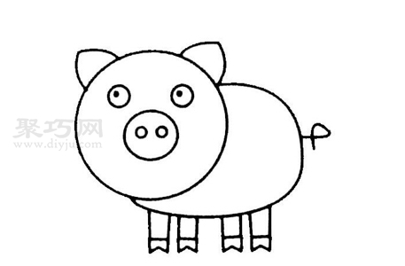 儿童画可爱的小猪教程 来学可爱的小猪简笔画