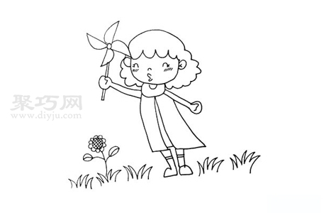 玩風車的小女孩簡筆畫如何畫好看又簡單
