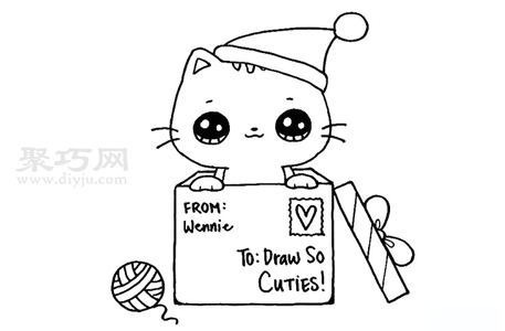 圣诞节礼物小猫画法图解