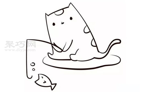 幼儿画小猫钓鱼如何画 来学小猫钓鱼简笔画步骤
