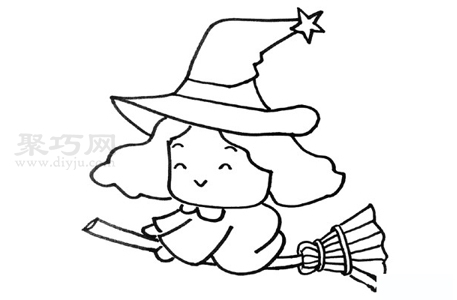 骑扫帚的小魔女画法简单又漂亮