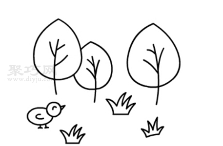 儿童画草丛中的小鸡简单画法