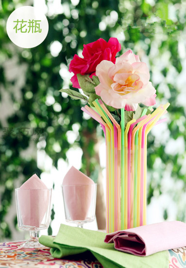 吸管DIY五彩裝飾花瓶
