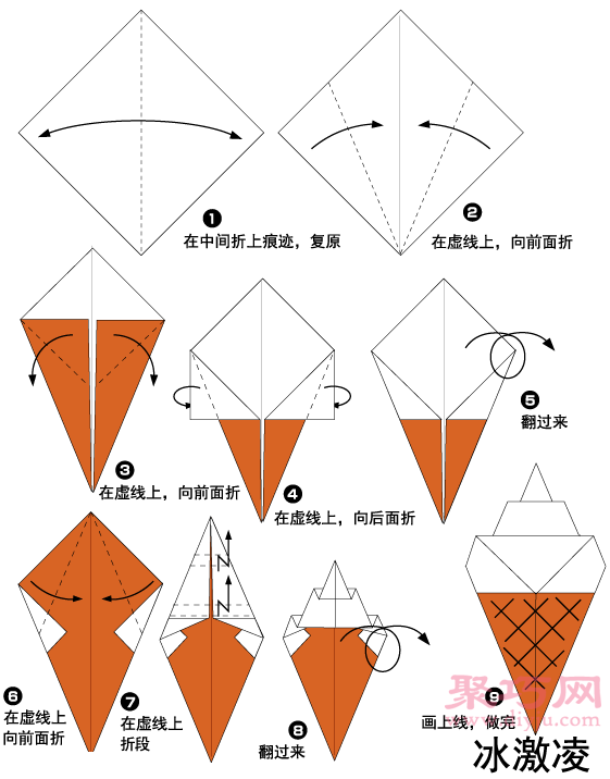 手工折纸冰激凌步骤图解 折纸冰激凌的折法