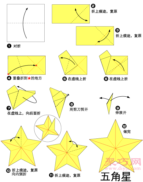 立体五角星折纸教程图解 来学如何折纸立体五角星