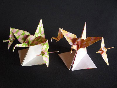 三頭千紙鶴折紙折法圖解 3只連體千紙鶴的折法