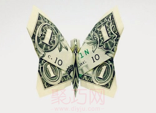 用钱折纸动物：蝴蝶