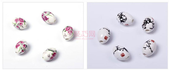 中国结材料橄榄贴花椭圆陶瓷珠子图1