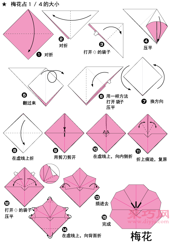 梅花幼儿折纸简单手工折纸教程