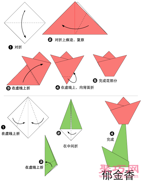 幼儿郁金香折纸方法教程图解