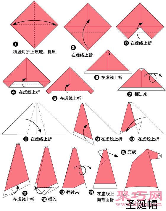 圣诞帽手工折纸diy简单图解教程折纸图解教程