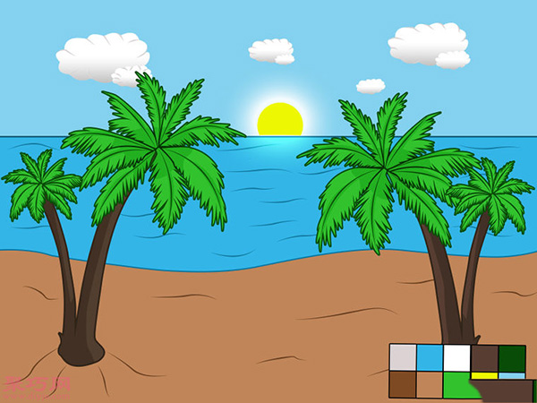 怎么画美丽的沙滩风景 如何画沙滩的风景画 6
