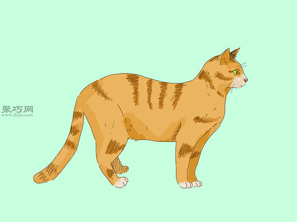 画站着的猫的侧视图的步骤 教你画猫画法