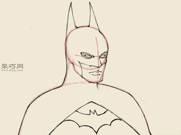 怎么样画蝙蝠侠的头部 10