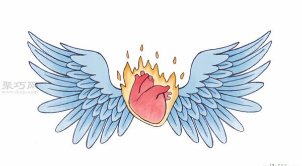 哥特风心形画法教程 教你怎么画带翅膀的心