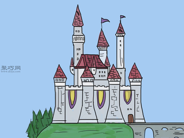 梦幻城堡画法步骤 23