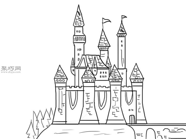 梦幻城堡画法步骤 22