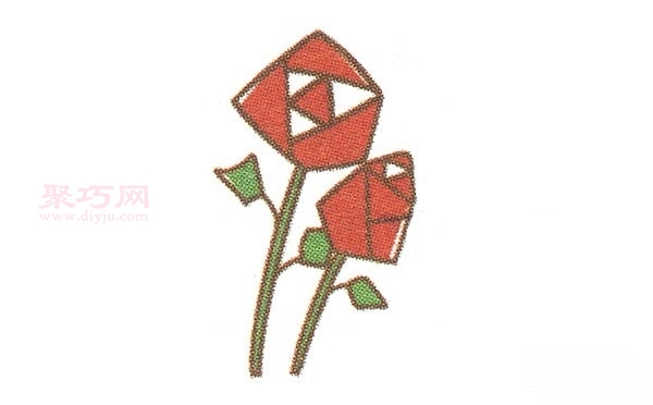 两朵玫瑰花画法第5步
