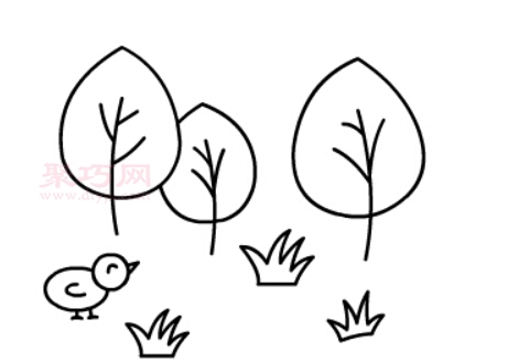 草丛中的小鸡画法第7步