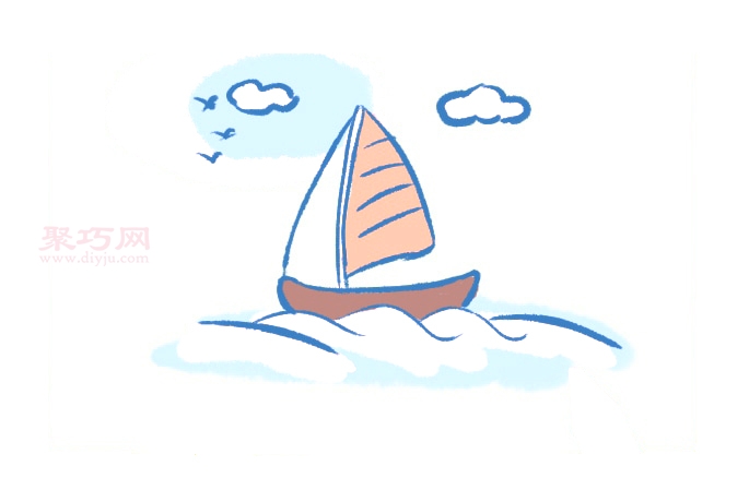 海面上的帆船画法第5步