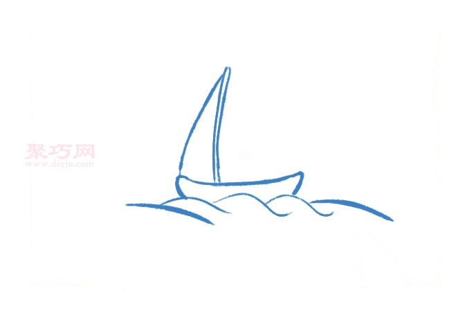 海面上的帆船画法第3步