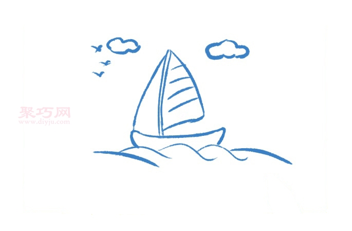 海面上的帆船画法第4步