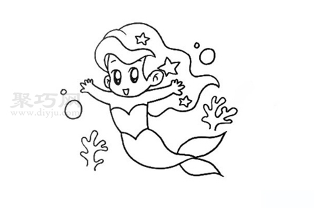 怎么画卡通小美人鱼最简单 卡通小美人鱼简笔画画法