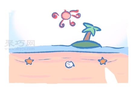 儿童画夏日的岛屿简单画法