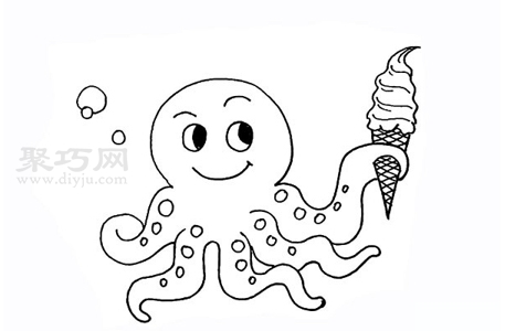 怎么画拿着冰激凌的章鱼简笔画才好看