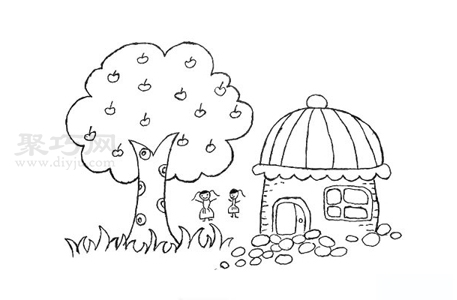 一步一步教你画房屋和果树简笔画