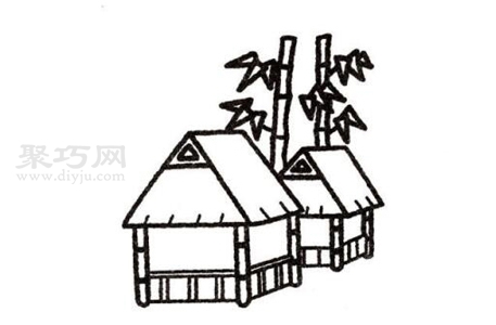 傣族竹楼绘画图片