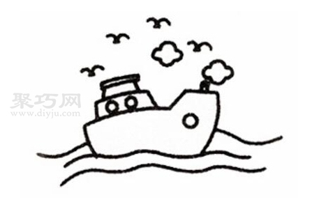 大海中的轮船画法 一起来学大海中的轮船简笔画