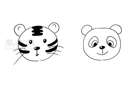 老虎和熊猫头像如何画最简单 老虎和熊猫头像简笔画画法