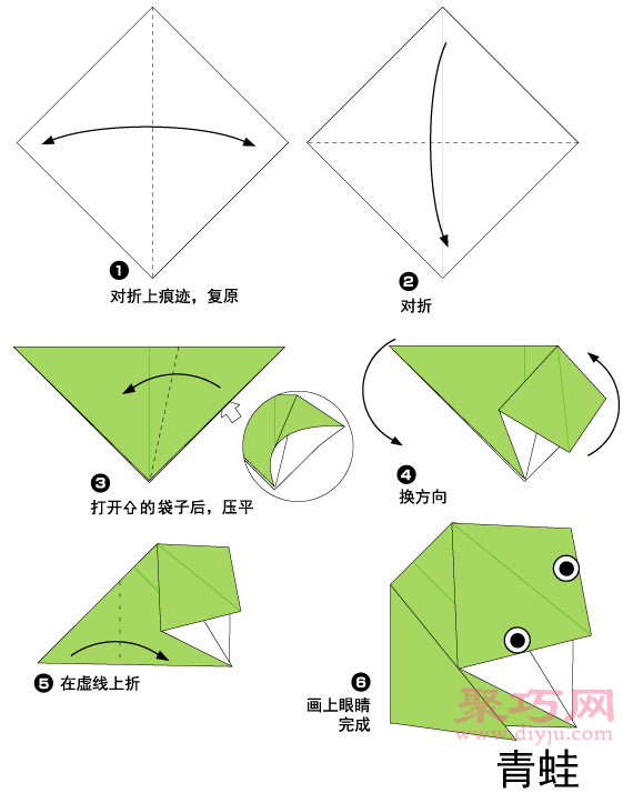 青蛙折纸教程图解 来学如何折纸青蛙