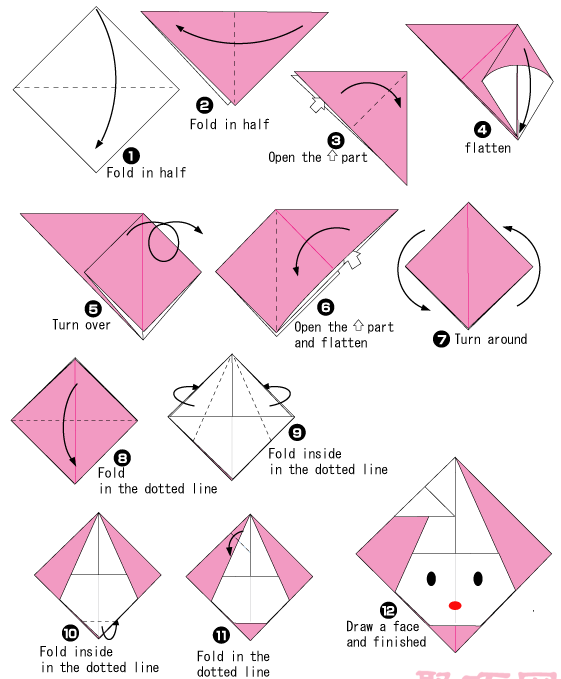 兔形杯垫的折法图解 教你怎么折纸兔形杯垫