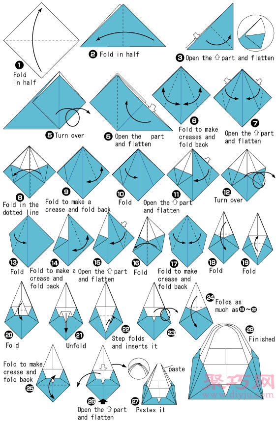 手工折纸小篮子步骤图解 折纸小篮子的折法