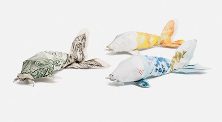 欧元和美元创意折纸作品：金鱼