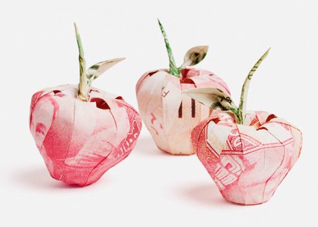 欧元和美元创意折纸作品：苹果