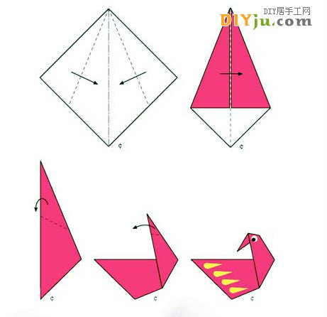 儿童手工折纸图解：野天鹅