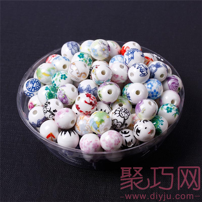 中国结陶瓷配件：12MM贴花陶瓷圆珠