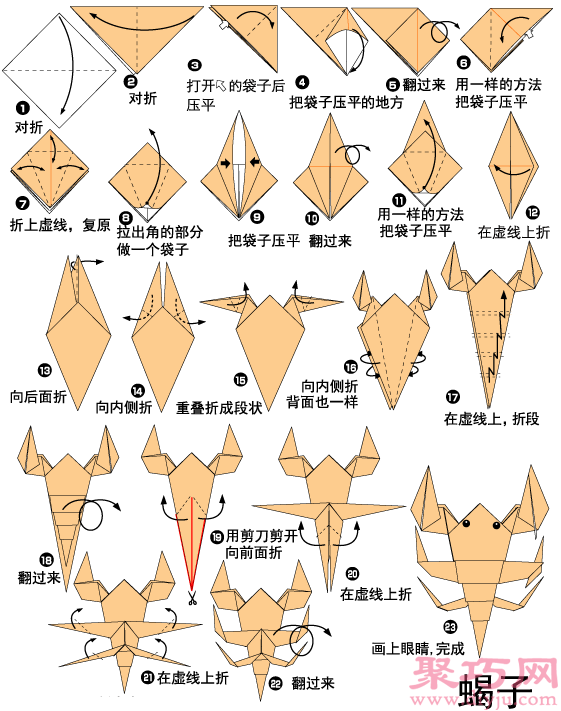 动物手工折纸图解教程-蝎子