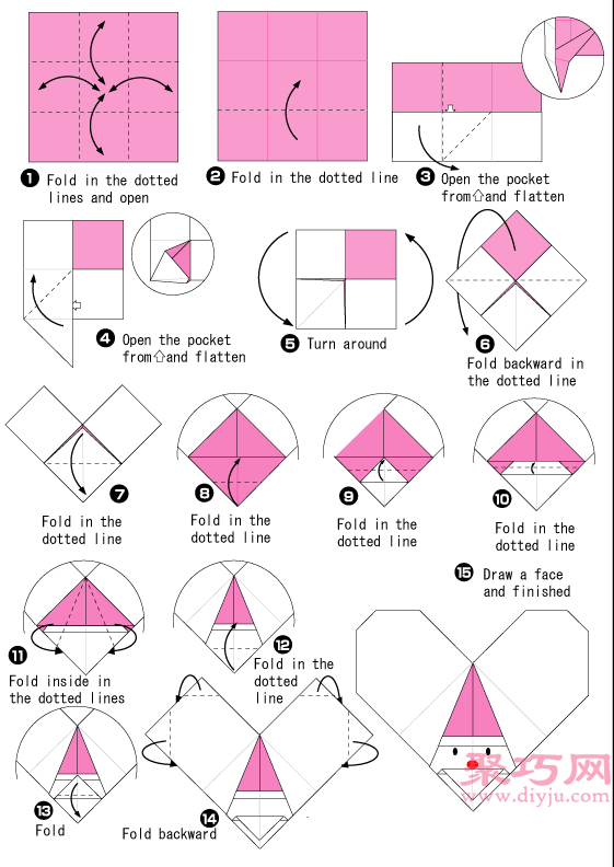 心形圣诞老人手工diy折纸图解教程折纸图解教程