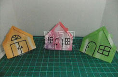 小房子折纸步骤图 折叠带烟囱的纸房子